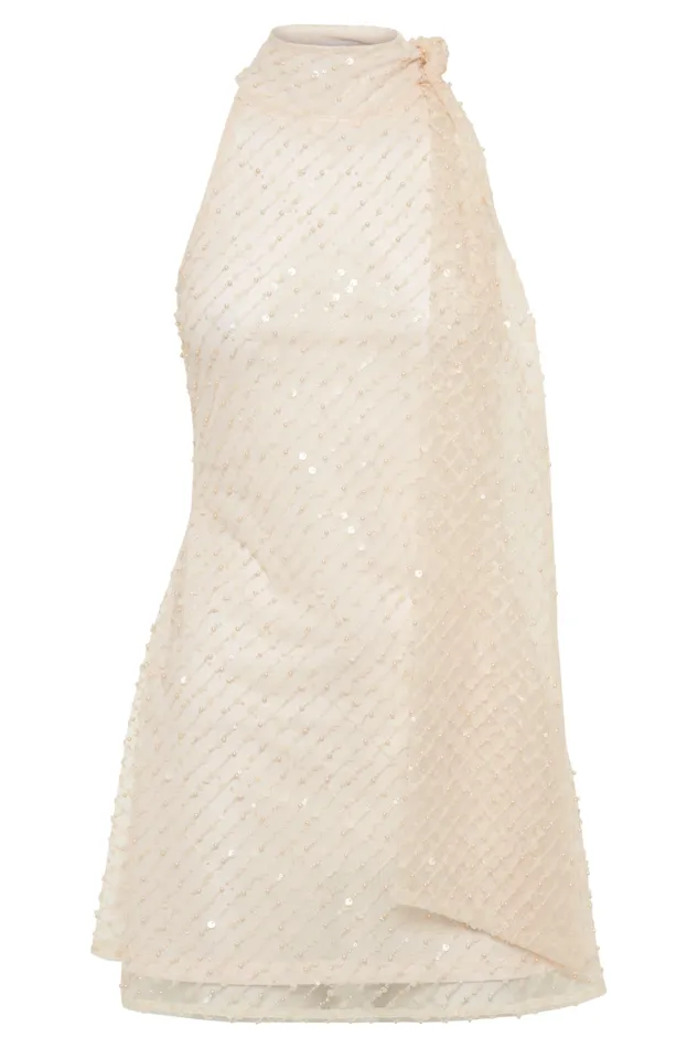 Women Meshki Dresses Aubriella Sequin Halter Mini Dress With Tie 8211 Buttercream
