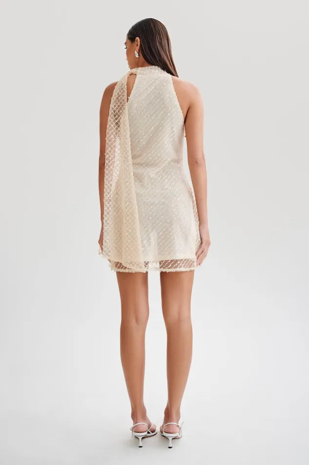 Women Meshki Dresses Aubriella Sequin Halter Mini Dress With Tie 8211 Buttercream