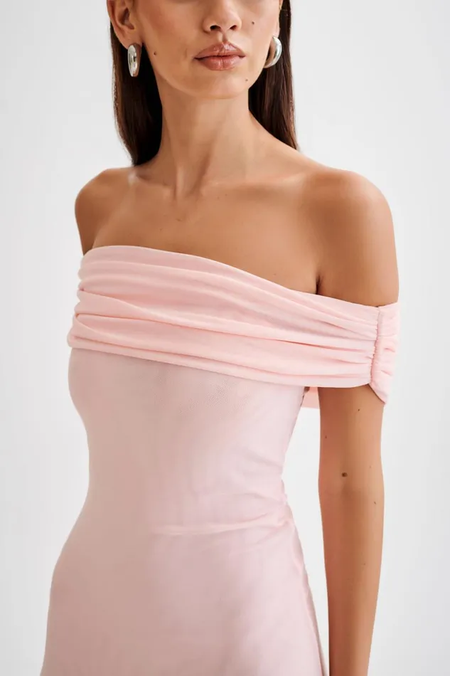 Women Meshki Dresses Audrey Off Shoulder Mesh Maxi Dress 8211 Pale Pink