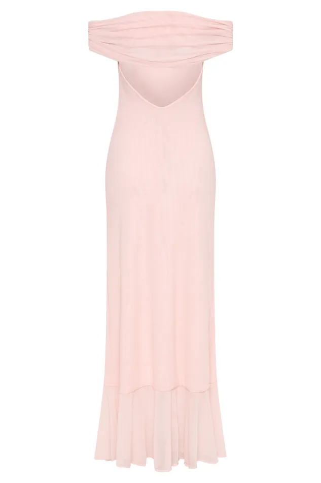 Women Meshki Dresses Audrey Off Shoulder Mesh Maxi Dress 8211 Pale Pink