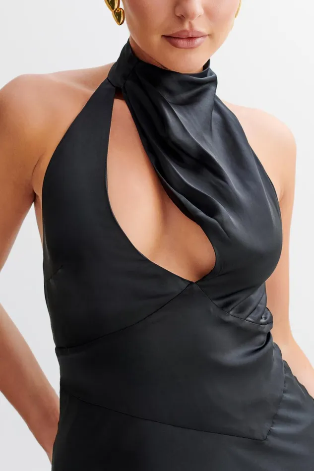 Women Meshki Dresses Belladonna Satin Halter Maxi Dress 8211 Black