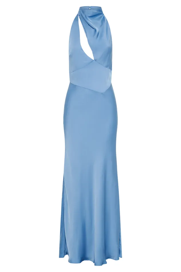 Women Meshki Dresses Belladonna Satin Halter Maxi Dress 8211 Iris Blue