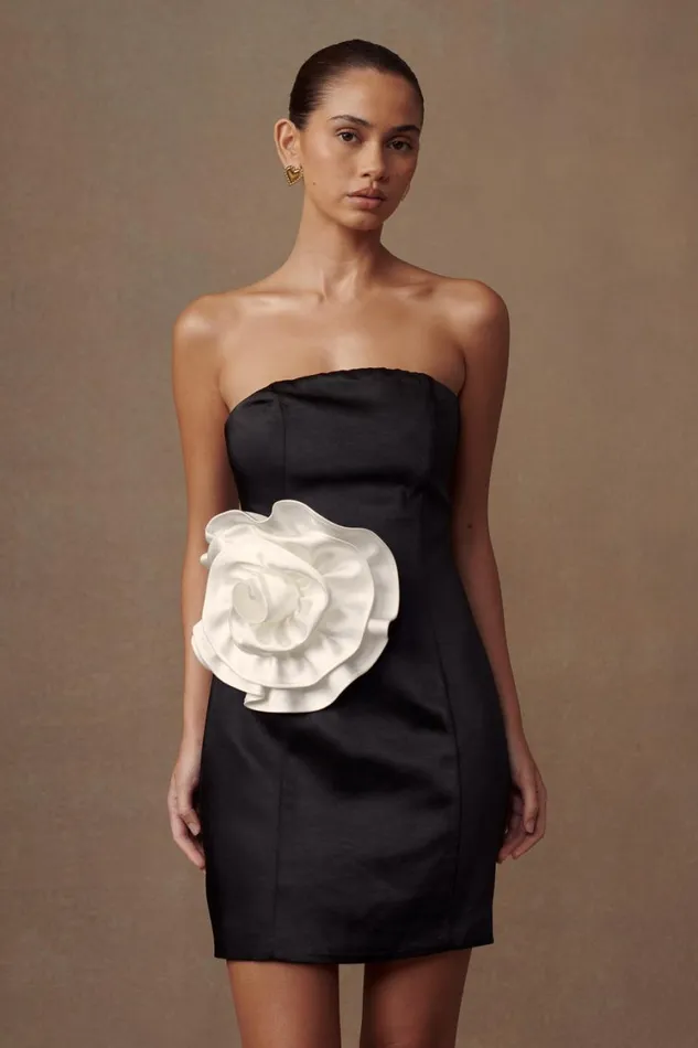 Women Meshki Dresses Bernadette Strapless Rose Mini Dress 8211 Black
