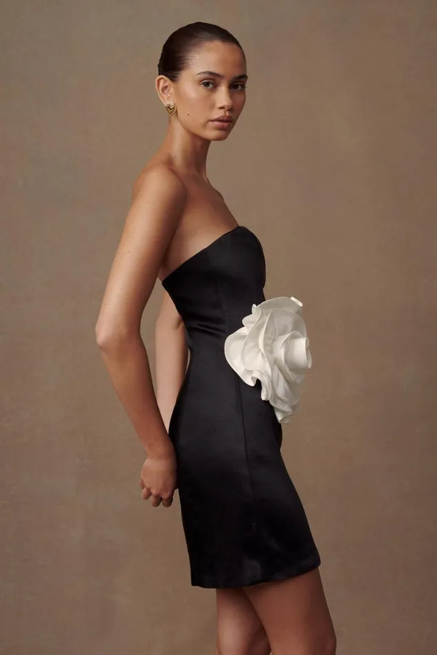 Women Meshki Dresses Bernadette Strapless Rose Mini Dress 8211 Black