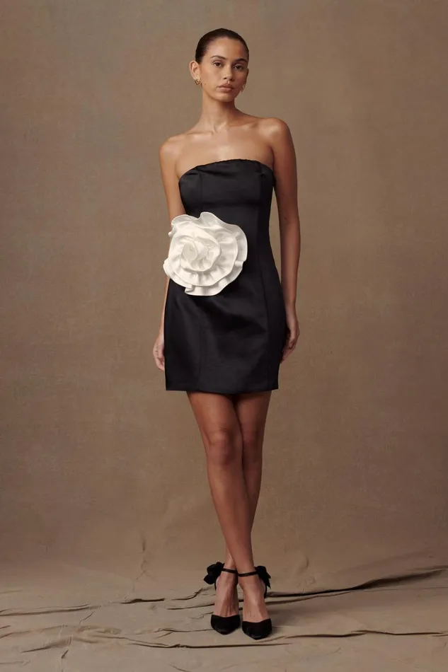 Women Meshki Dresses Bernadette Strapless Rose Mini Dress 8211 Black