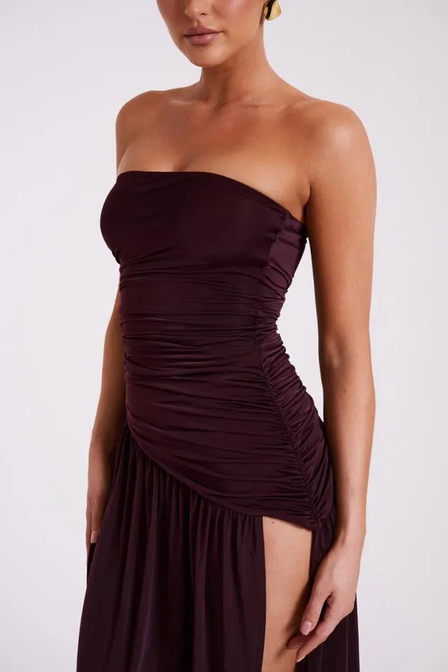 Women Meshki Dresses Bex Strapless Slinky Maxi Dress With Split 8211 Burgundy