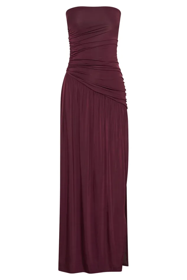 Women Meshki Dresses Bex Strapless Slinky Maxi Dress With Split 8211 Burgundy