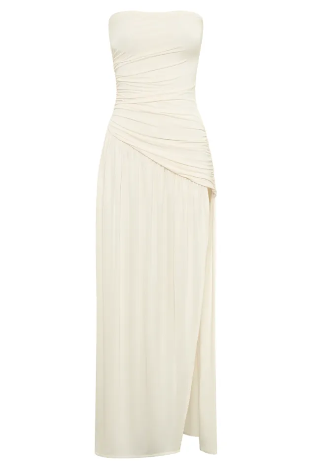 Women Meshki Dresses Bex Strapless Slinky Maxi Dress With Split 8211 Ivory