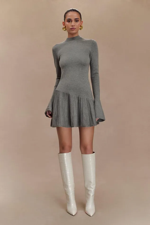 Women Meshki Dresses Blair Knit Mini Dress With Pleats 8211 Charcoal