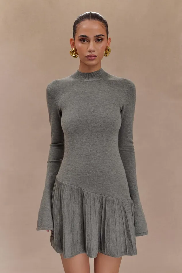 Women Meshki Dresses Blair Knit Mini Dress With Pleats 8211 Charcoal