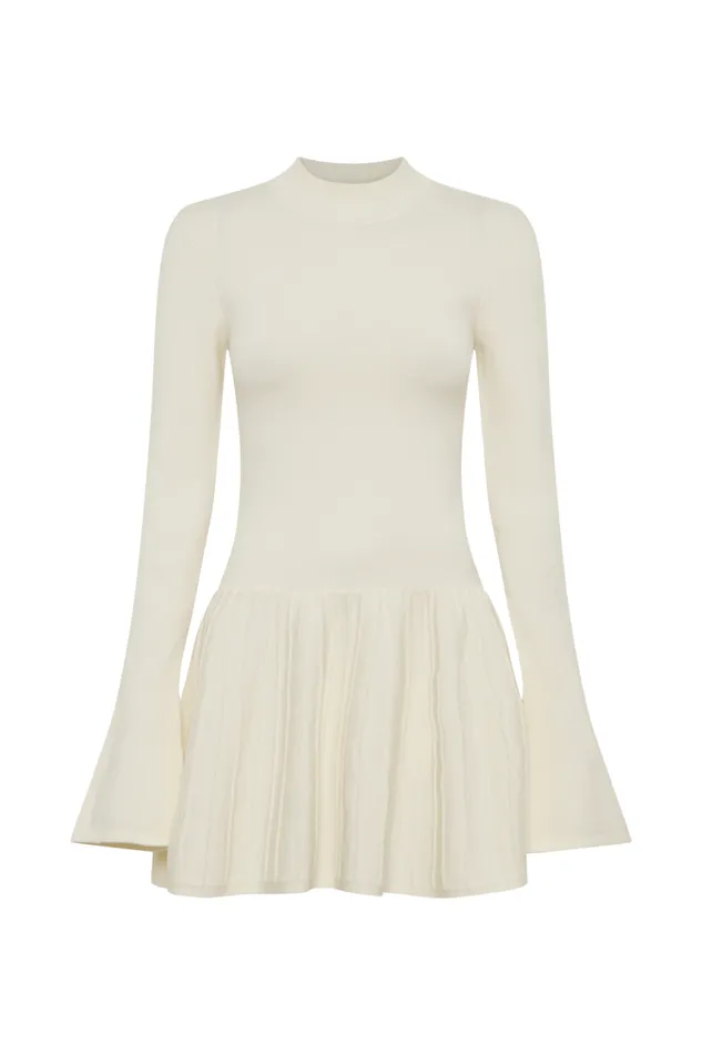 Women Meshki Dresses Blair Knit Mini Dress With Pleats 8211 Ivory