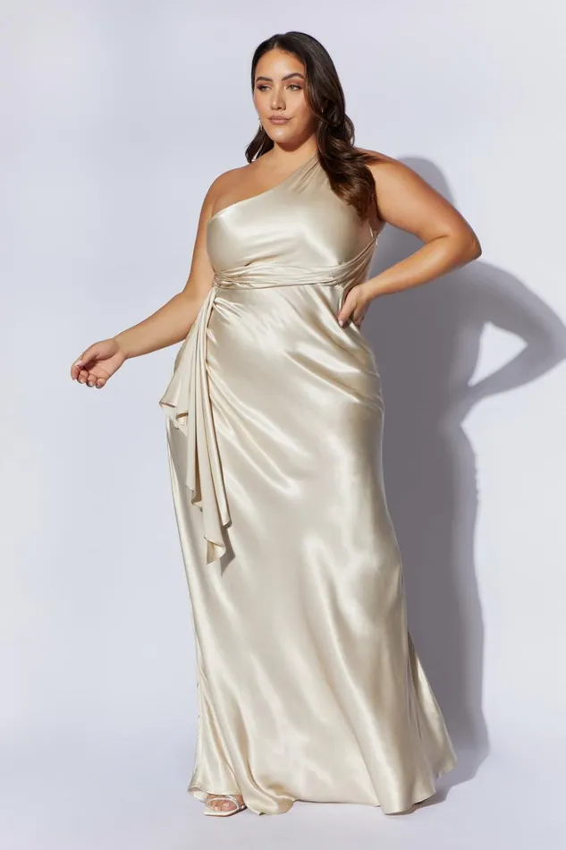 Women Meshki Dresses Calliope One Shoulder Maxi Dress 8211 Champagne