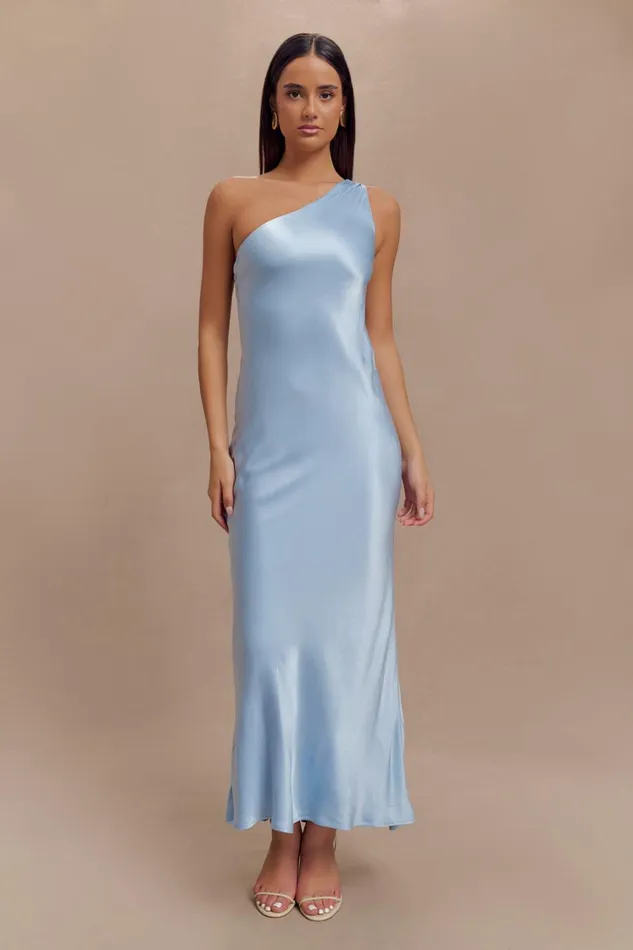 Women Meshki Dresses Camille One Shoulder Satin Maxi Dress 8211 Cornflower Blue