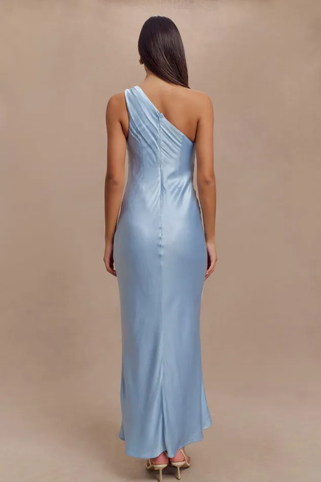 Women Meshki Dresses Camille One Shoulder Satin Maxi Dress 8211 Cornflower Blue