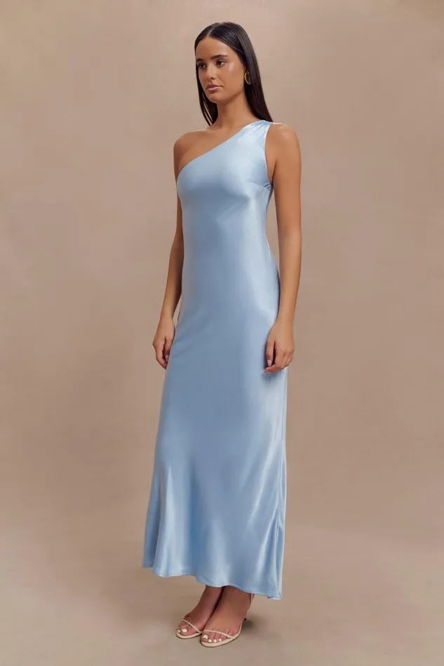 Women Meshki Dresses Camille One Shoulder Satin Maxi Dress 8211 Cornflower Blue