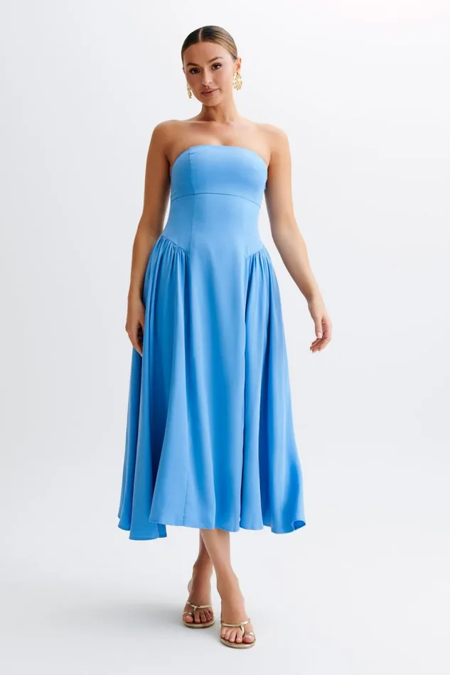 Women Meshki Dresses Carmele Cotton Gathered Midi Dress 8211 Iris Blue