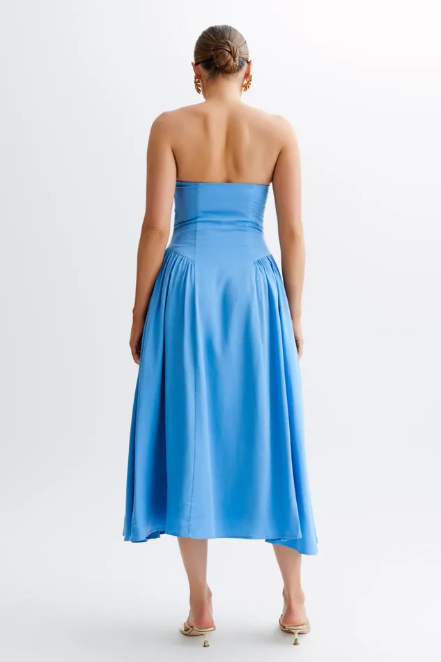 Women Meshki Dresses Carmele Cotton Gathered Midi Dress 8211 Iris Blue