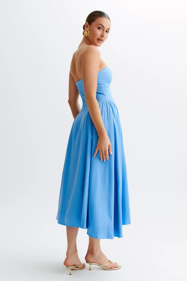 Women Meshki Dresses Carmele Cotton Gathered Midi Dress 8211 Iris Blue