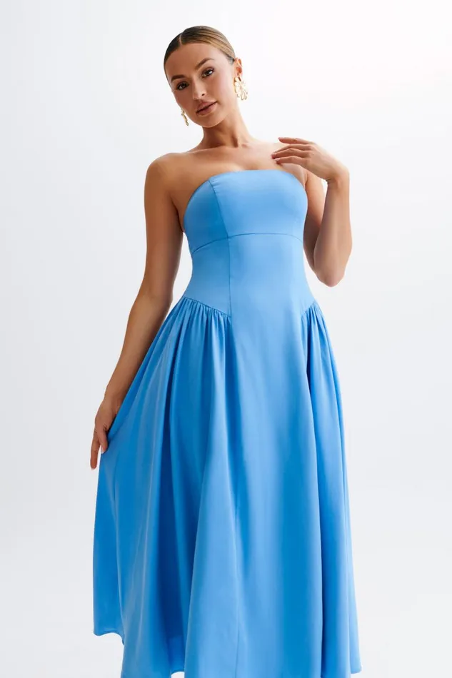 Women Meshki Dresses Carmele Cotton Gathered Midi Dress 8211 Iris Blue