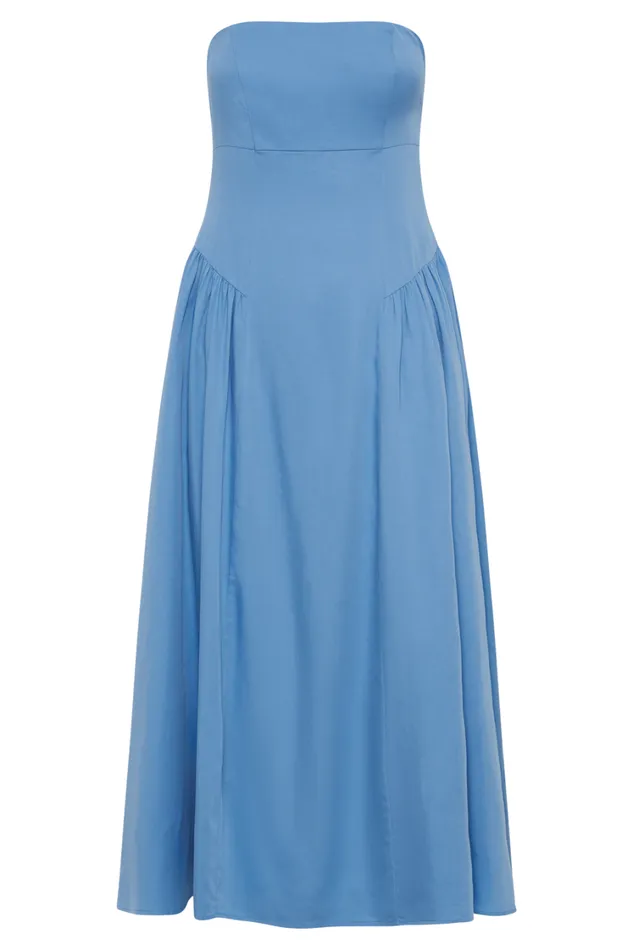 Women Meshki Dresses Carmele Cotton Gathered Midi Dress 8211 Iris Blue