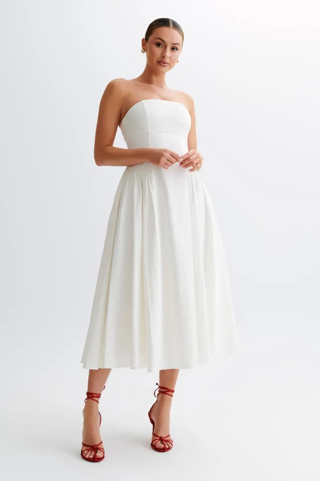 Women Meshki Dresses Carmele Cotton Gathered Midi Dress 8211 White
