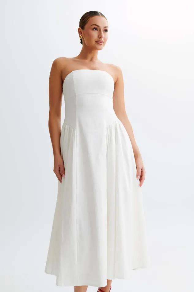 Women Meshki Dresses Carmele Cotton Gathered Midi Dress 8211 White