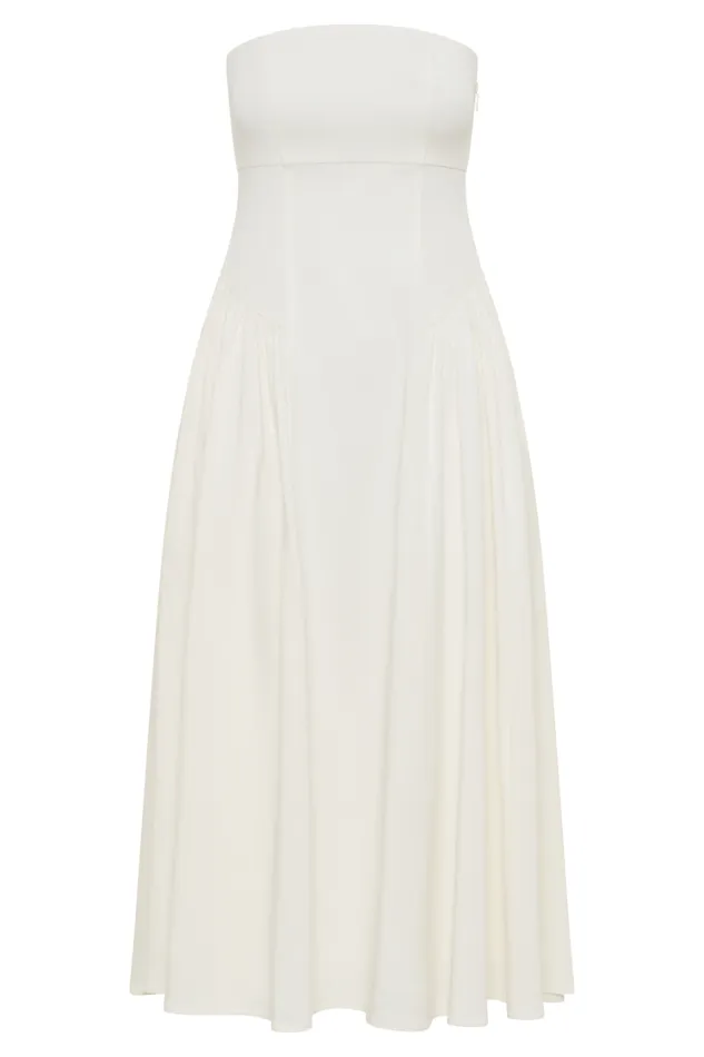 Women Meshki Dresses Carmele Cotton Gathered Midi Dress 8211 White