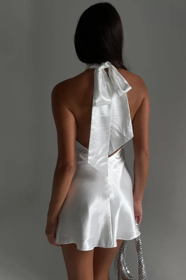 Women Meshki Dresses Cartia Bow Halter Micro Mini Dress 8211 White