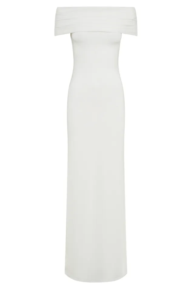Women Meshki Dresses Cassandra Off Shoulder Slinky Maxi Dress 8211 White