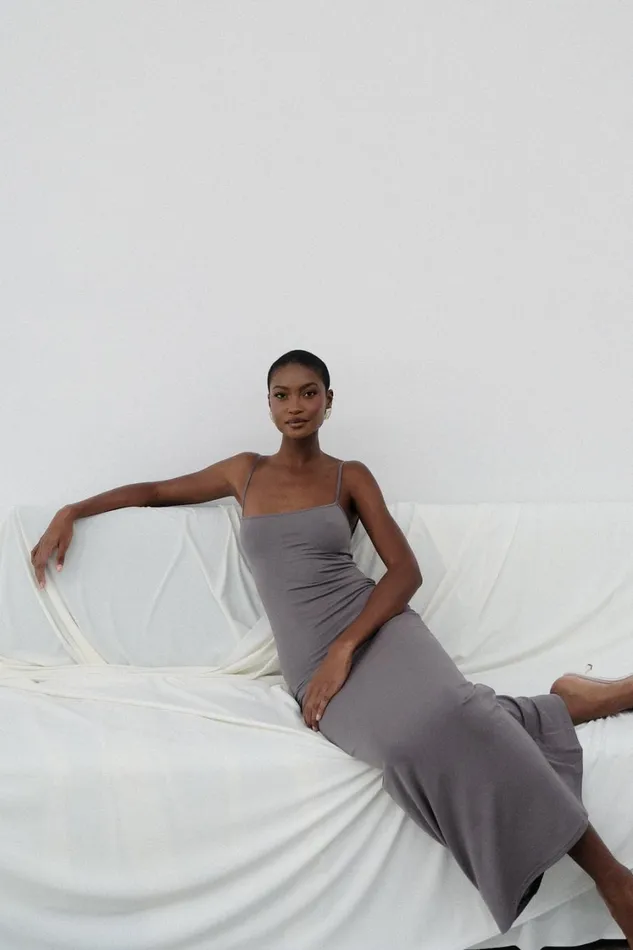 Women Meshki Dresses Cassie Modal Fishtail Maxi Dress 8211 Slate Grey