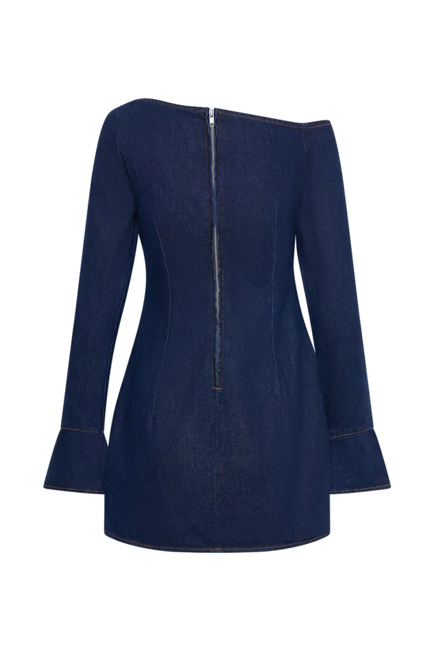 Women Meshki Dresses Cece Denim Mini Dress With Ties 8211 Indigo Blue