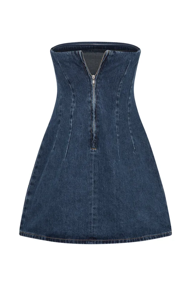 Women Meshki Dresses Cecily Strapless Denim Mini Dress 8211 Dark Blue