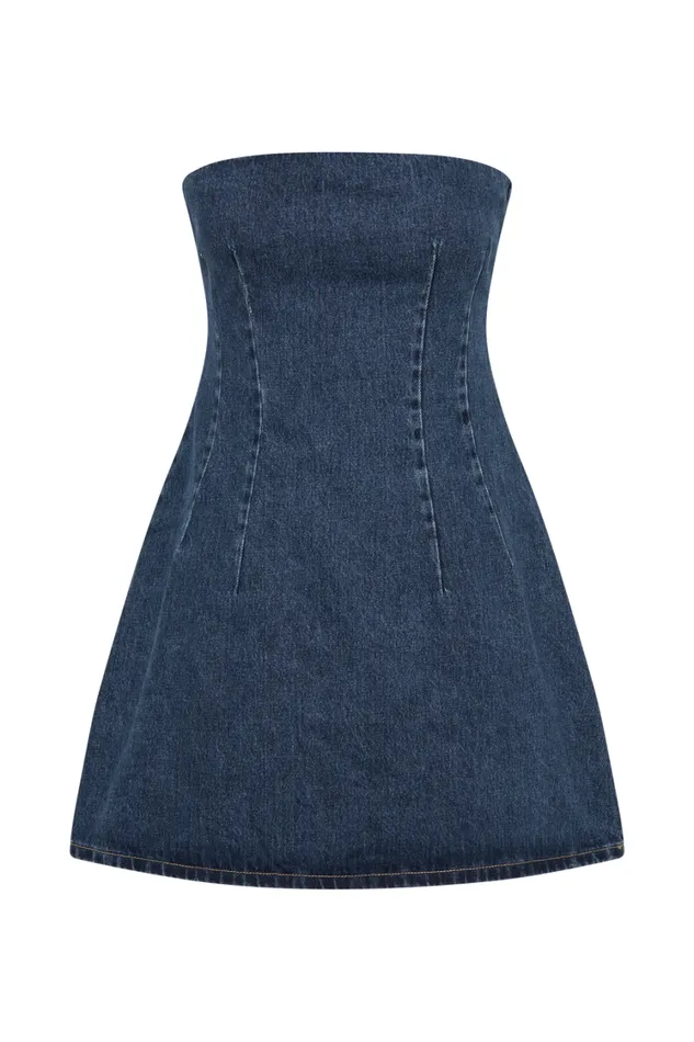Women Meshki Dresses Cecily Strapless Denim Mini Dress 8211 Dark Blue
