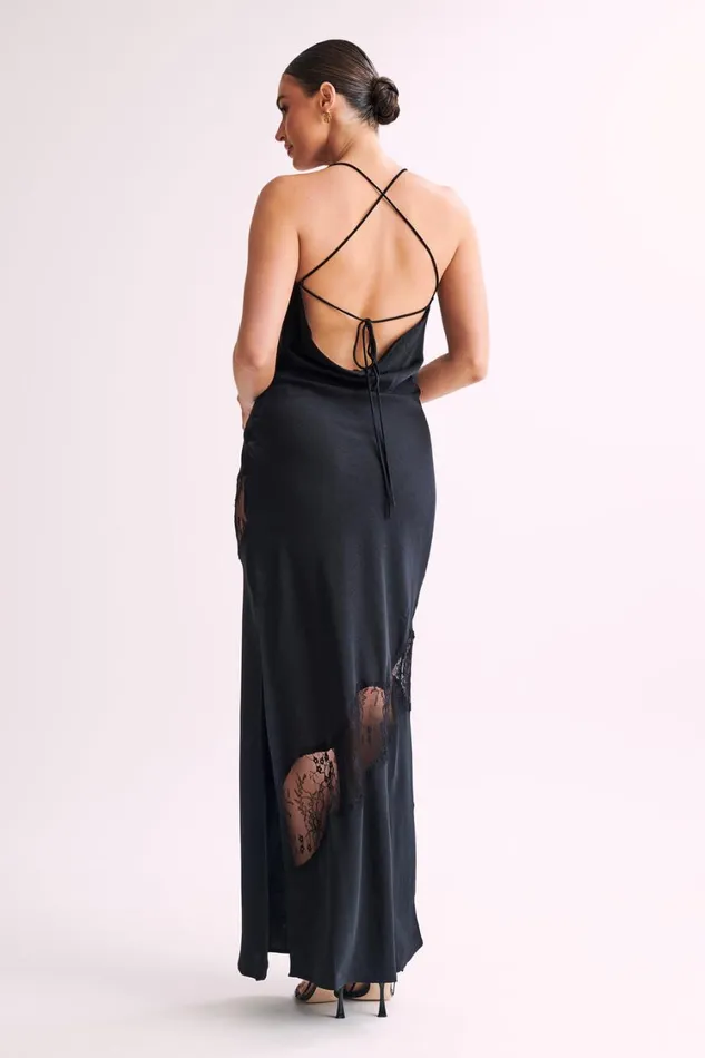Women Meshki Dresses Chandra Lace Detail Satin Maxi Dress 8211 Black