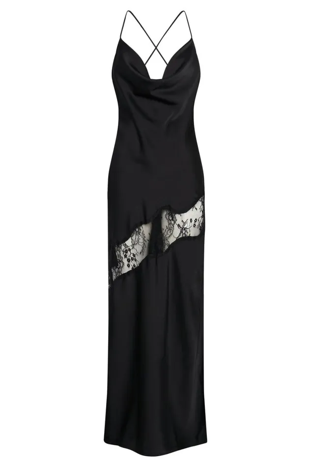 Women Meshki Dresses Chandra Lace Detail Satin Maxi Dress 8211 Black