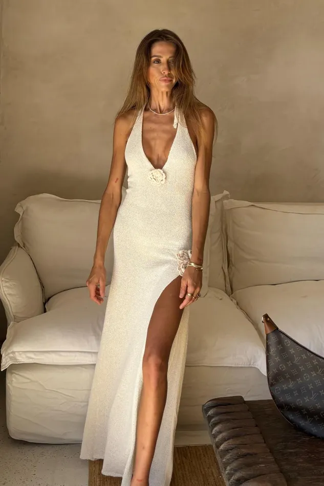 Women Meshki Dresses Cherie Knit Halter Maxi Dress 8211 Nude