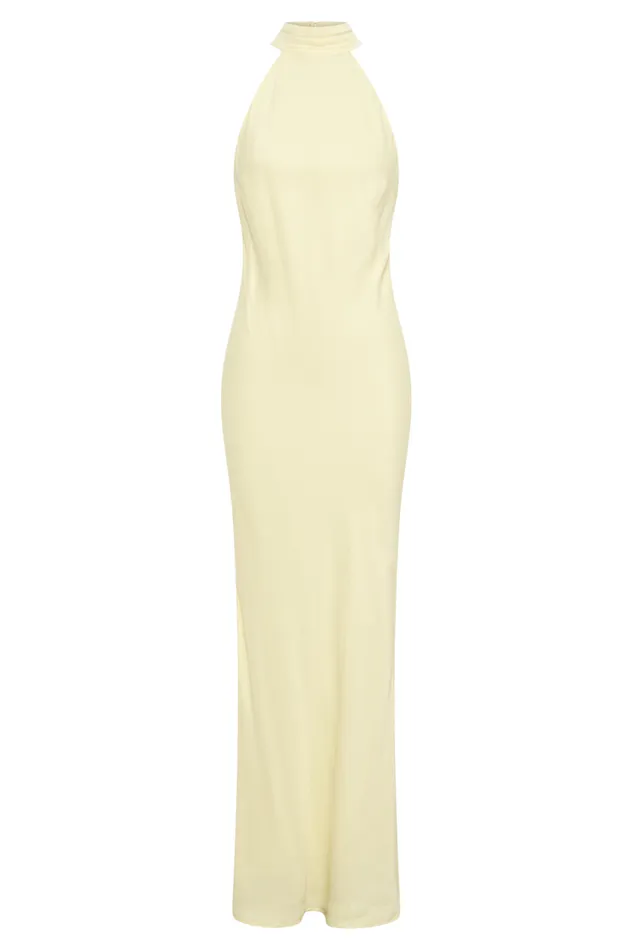 Women Meshki Dresses Claire Matte Satin Drape Back Maxi Dress 8211 Light Yellow