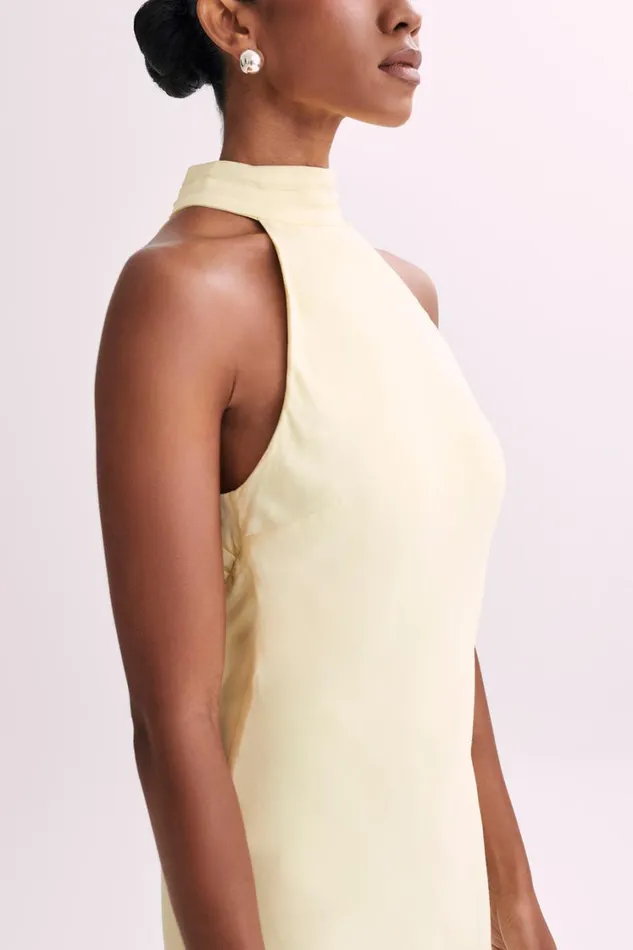 Women Meshki Dresses Claire Matte Satin Drape Back Maxi Dress 8211 Light Yellow