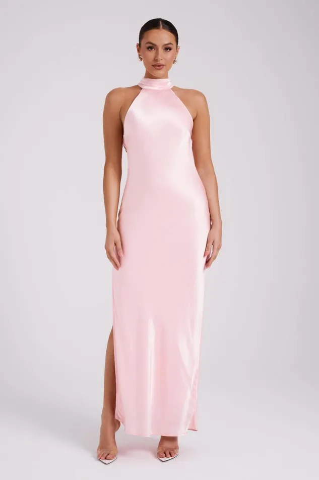 Women Meshki Dresses Claire Satin Drape Back Maxi Dress 8211 Rosewater