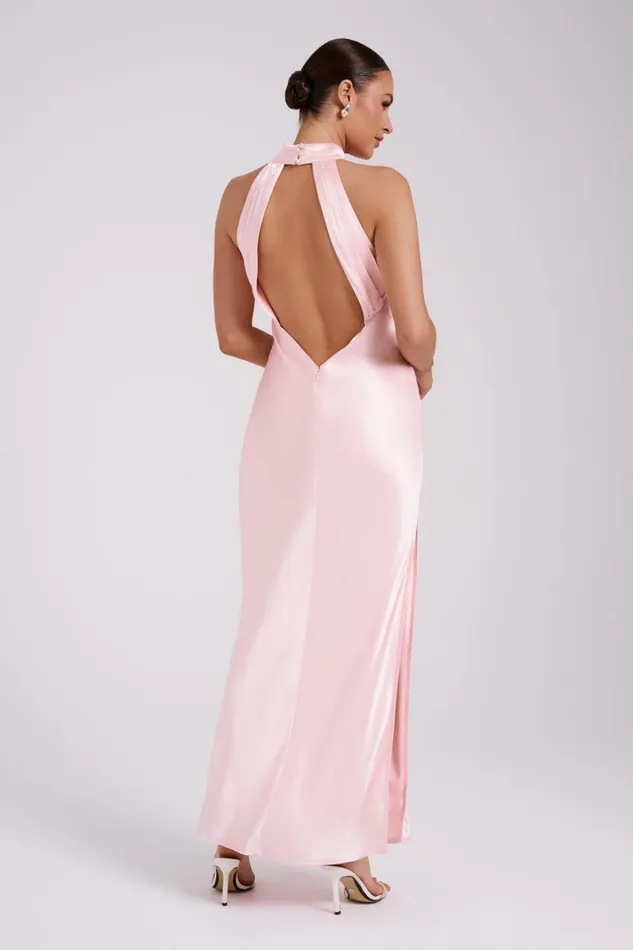 Women Meshki Dresses Claire Satin Drape Back Maxi Dress 8211 Rosewater