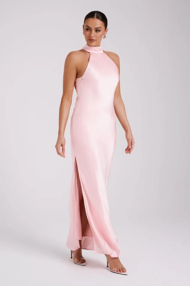 Women Meshki Dresses Claire Satin Drape Back Maxi Dress 8211 Rosewater