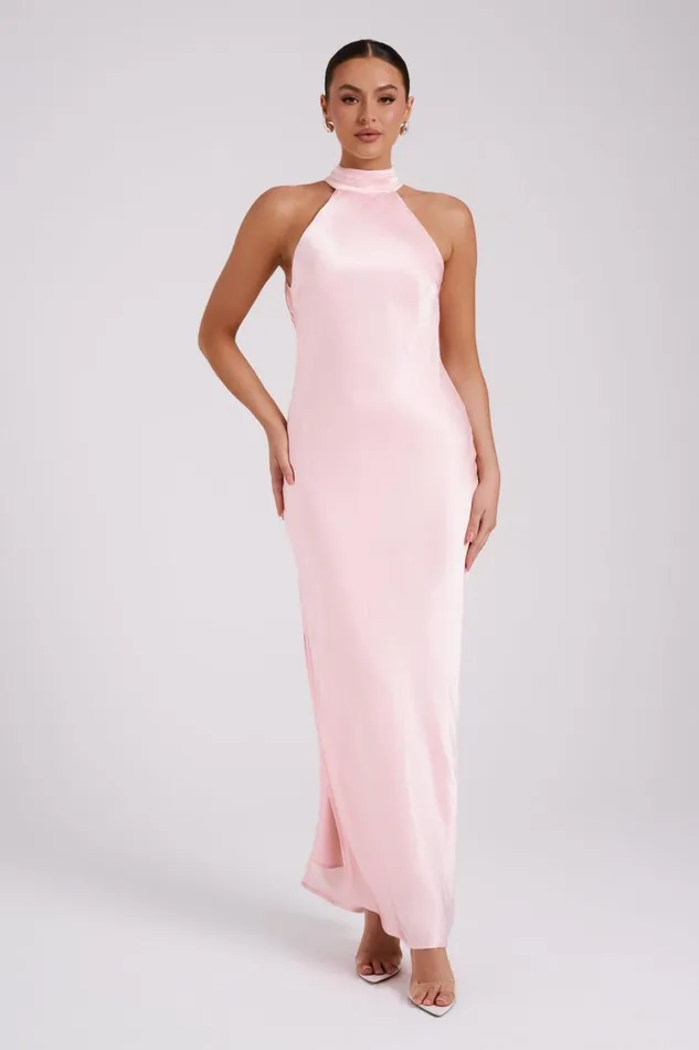 Women Meshki Dresses Claire Satin Drape Back Maxi Dress 8211 Rosewater