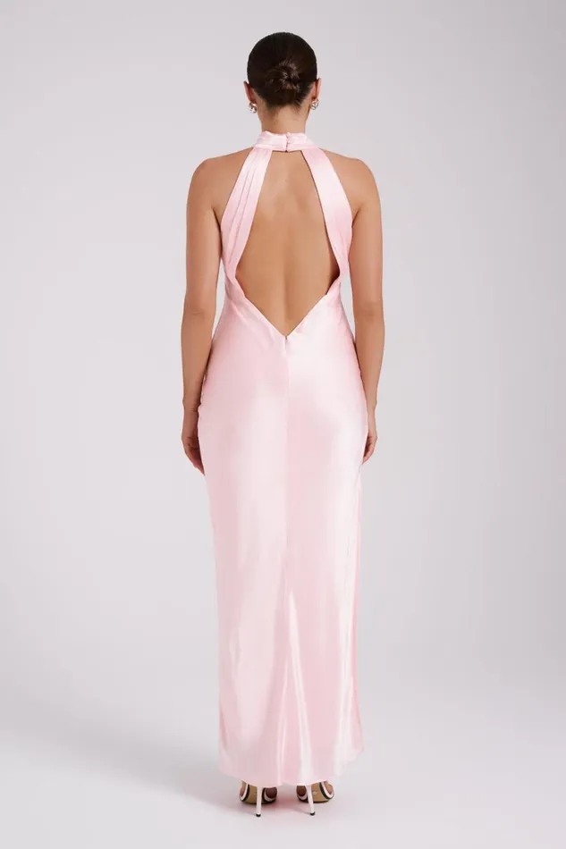 Women Meshki Dresses Claire Satin Drape Back Maxi Dress 8211 Rosewater