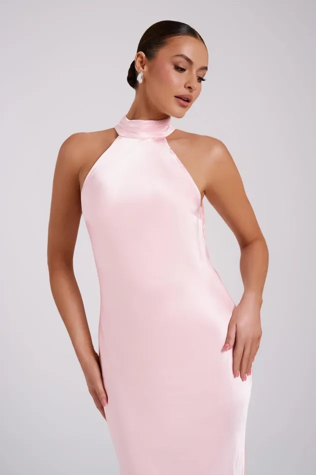 Women Meshki Dresses Claire Satin Drape Back Maxi Dress 8211 Rosewater