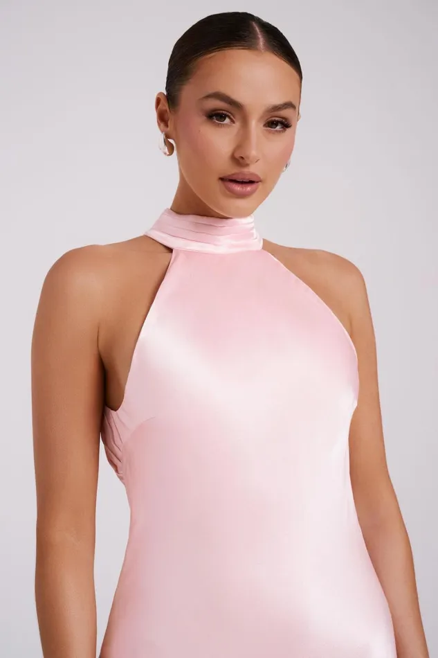 Women Meshki Dresses Claire Satin Drape Back Maxi Dress 8211 Rosewater