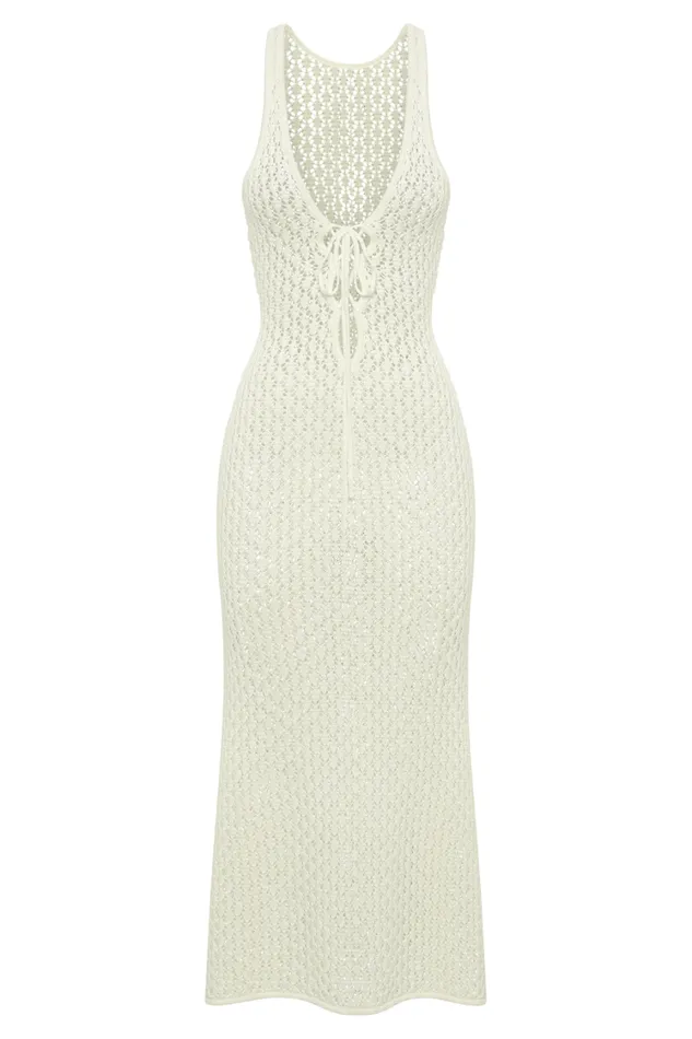 Women Meshki Dresses Cordelia Crochet Fishtail Midi Dress 8211 Ivory