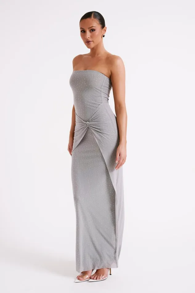 Women Meshki Dresses Crishelle Hot Fix Mesh Maxi Dress 8211 Gunmetal