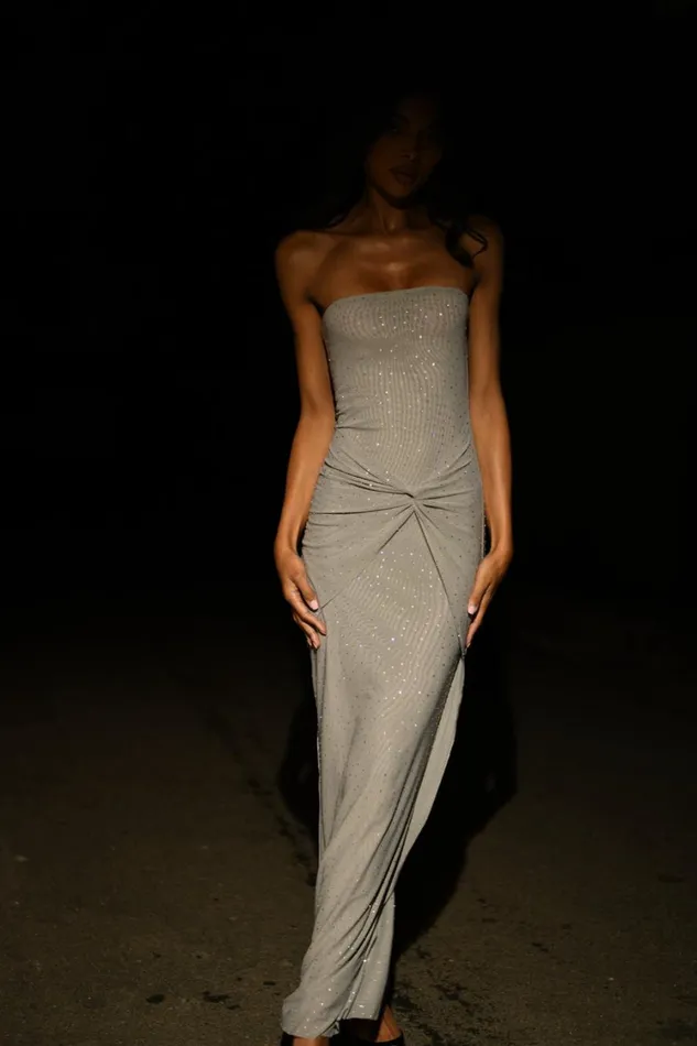 Women Meshki Dresses Crishelle Hot Fix Mesh Maxi Dress 8211 Gunmetal