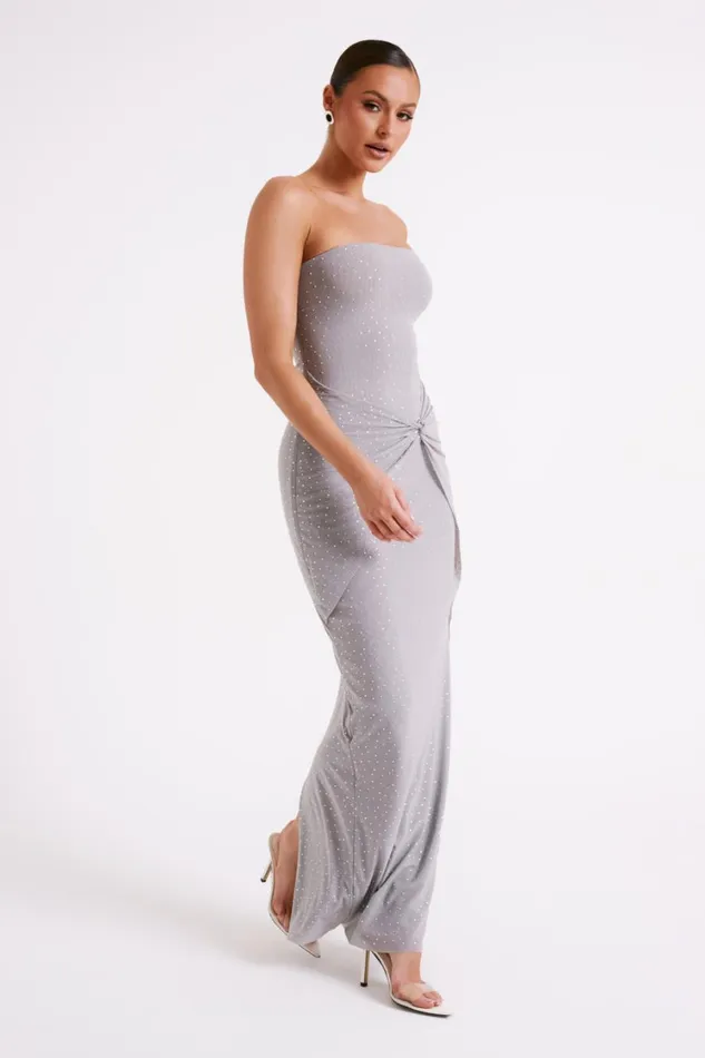 Women Meshki Dresses Crishelle Hot Fix Mesh Maxi Dress 8211 Gunmetal