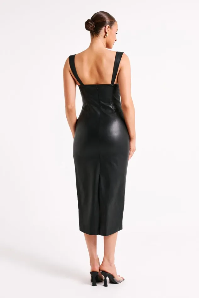 Women Meshki Dresses Cynthia Faux Leather Midi Dress 8211 Black